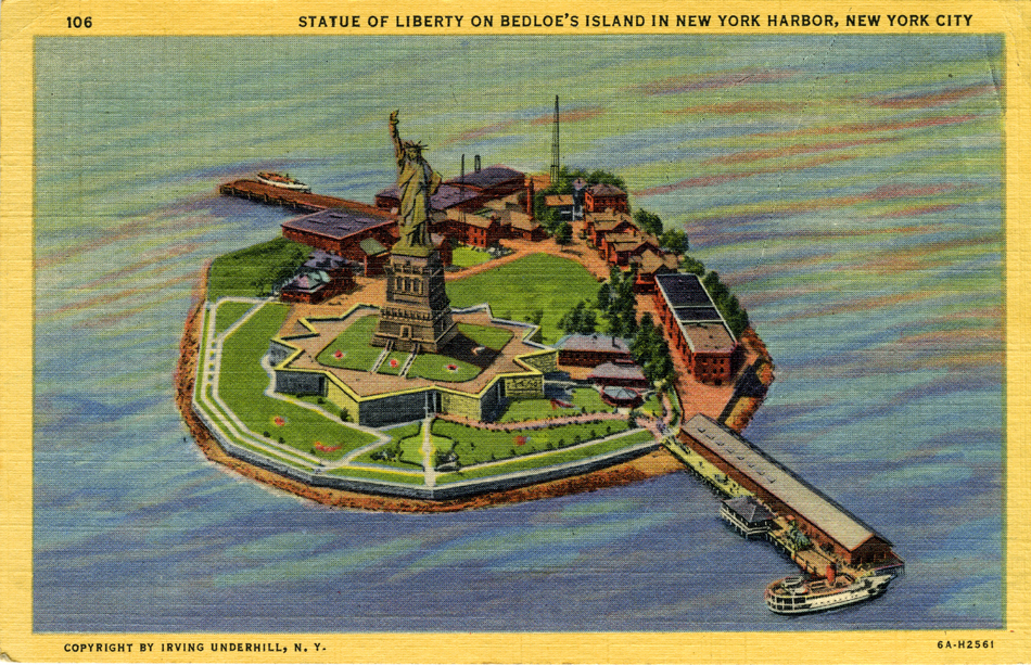 Statue of Liberty on Bedloe’s Island in New York Harbor (c. 1950